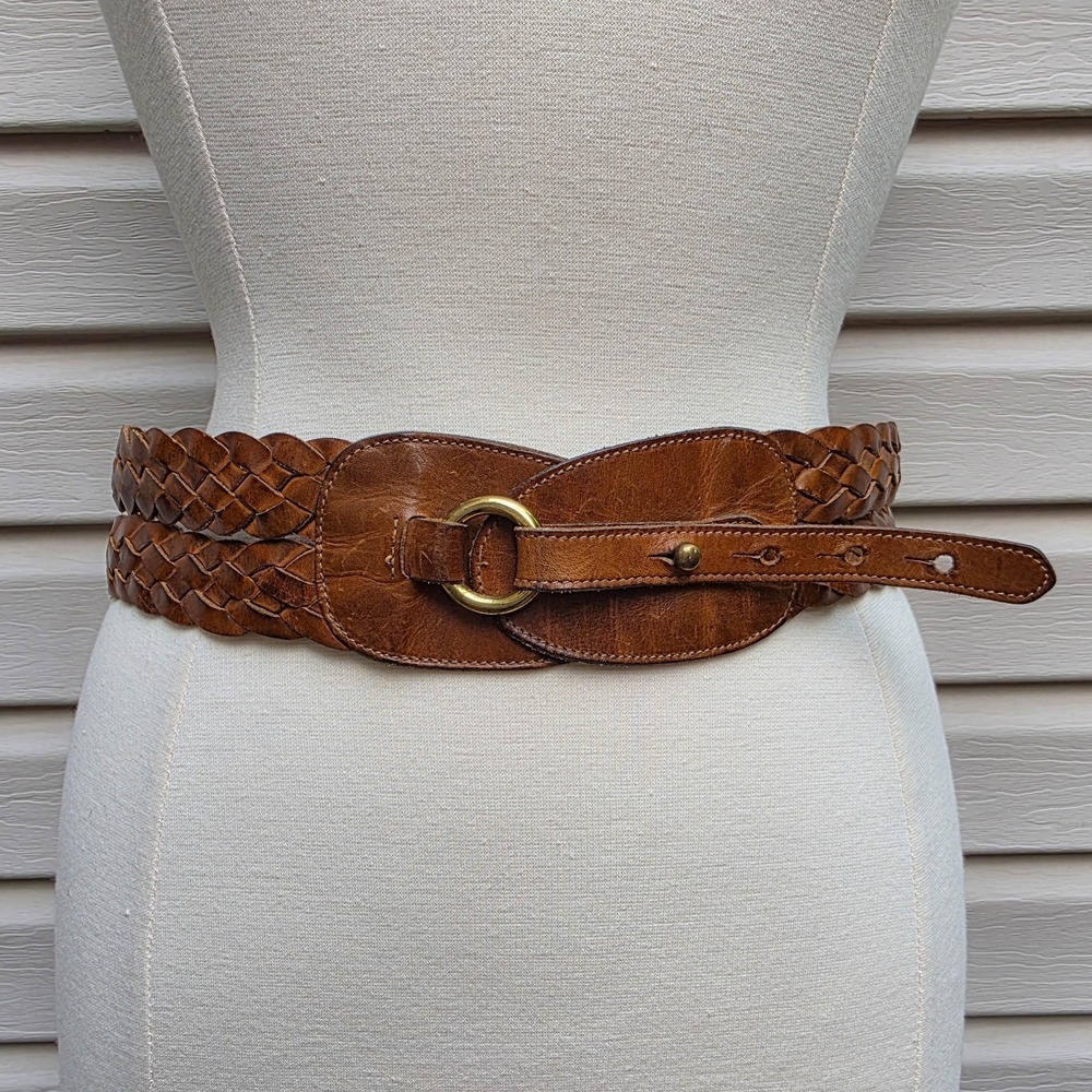 VTG Trafalgar Double Wrap Braided Leather Belt Womens XL Brown Boho Western USA